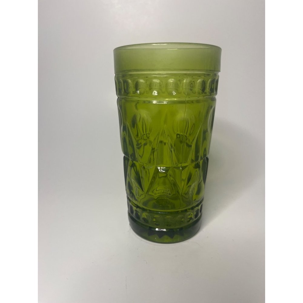 Vintage Indiana Glass Avocado Green Colony Park Lane 12oz Tumbler